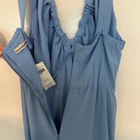 NWT Abercrombie & Fitch Blue Cinched neck Midi Dress slip dress - Picture 7 of 8